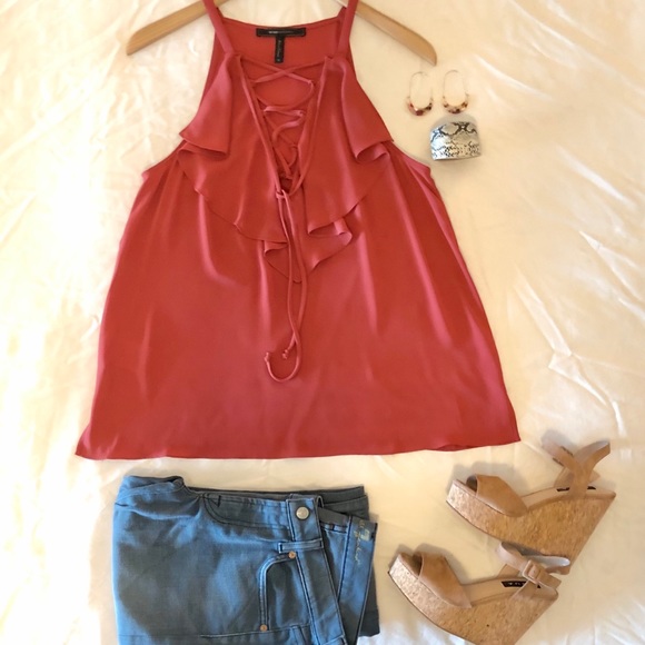 BCBGMAXAZRIA LACE-UP NECK CAMI, NWOT, size M - Picture 5 of 11